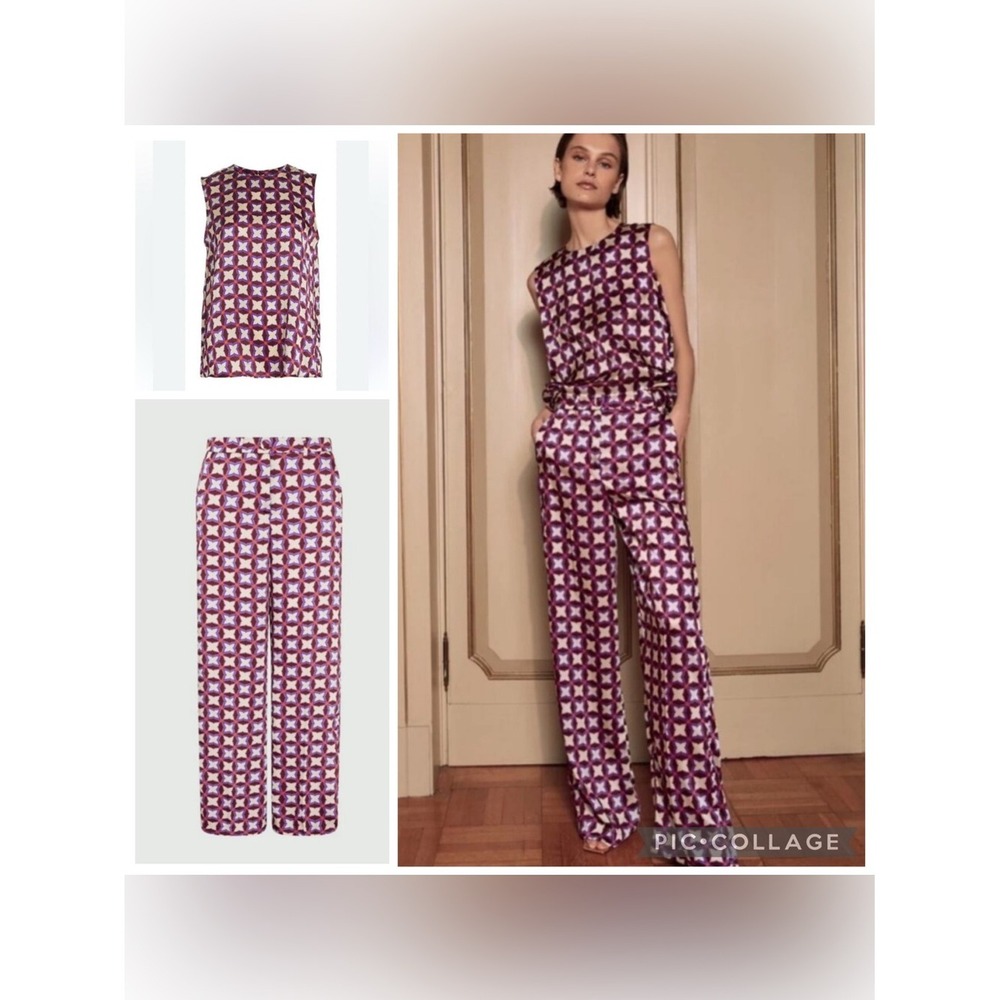 MARELLA silk Eolo Nalut Geometric pants trousers top set 4/6